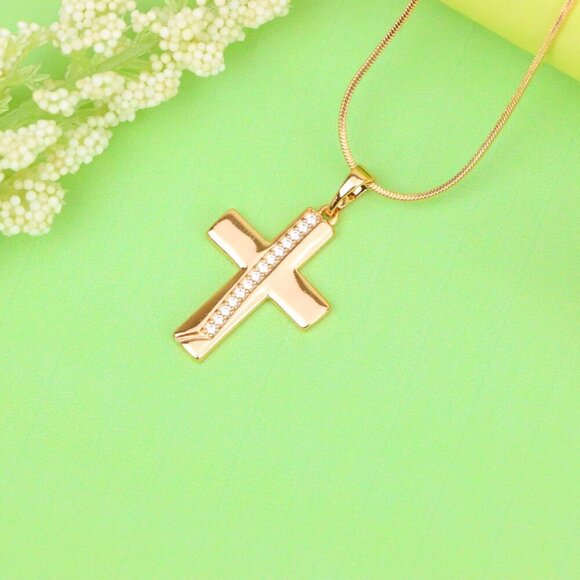 "Rose Gold Cross Pendant with CZ Accents, XPPT1396 - Picture 2 of 13